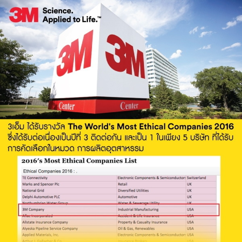 บริษัท 3เอ็ม ได้รับการคัดเลือกให้เป็นหนึ่...