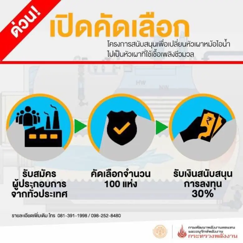 ​พพ. เดินหน้าโครงการเปลี่ยนหัวเผาหม้อไอน้...