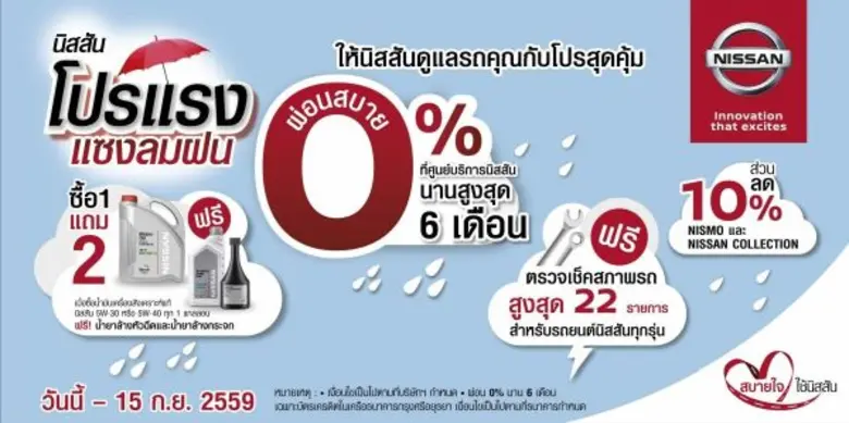 นิสสัน จัดโปรโมชั่น บริการหลังการขาย แรงสุดคุ้ม เอาใจและดูแลลูกค้า ช่วงหน้าฝนตรวจเช็คสภาพรถฟรี 22 รายการ