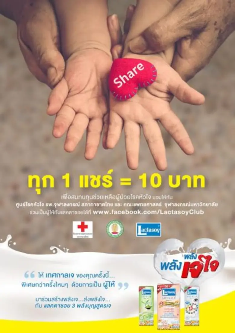 แลคตาซอย ชวนกดแชร์แคมเปญ “พลังเจ พลังใจ” ช่วยผู้ป่วยโรคหัวใจ