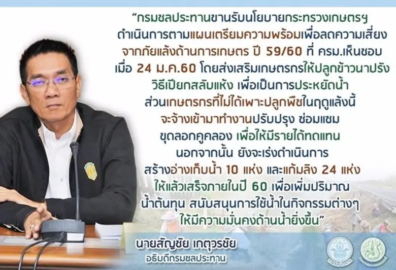 กรมชลประทาน ขานรับนโยบาย กระทรวงเกษตรฯ ดำ...