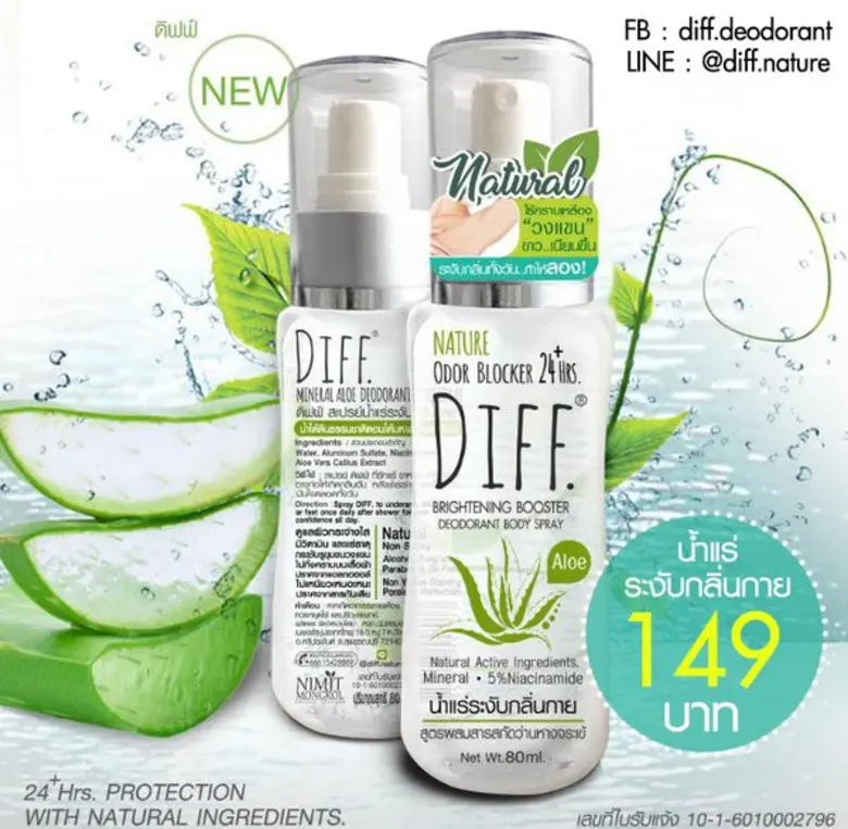 DIFF.ผง และ สเปรย์น้ำแร่ระงับกลิ่นกายจากธรรมชาติ