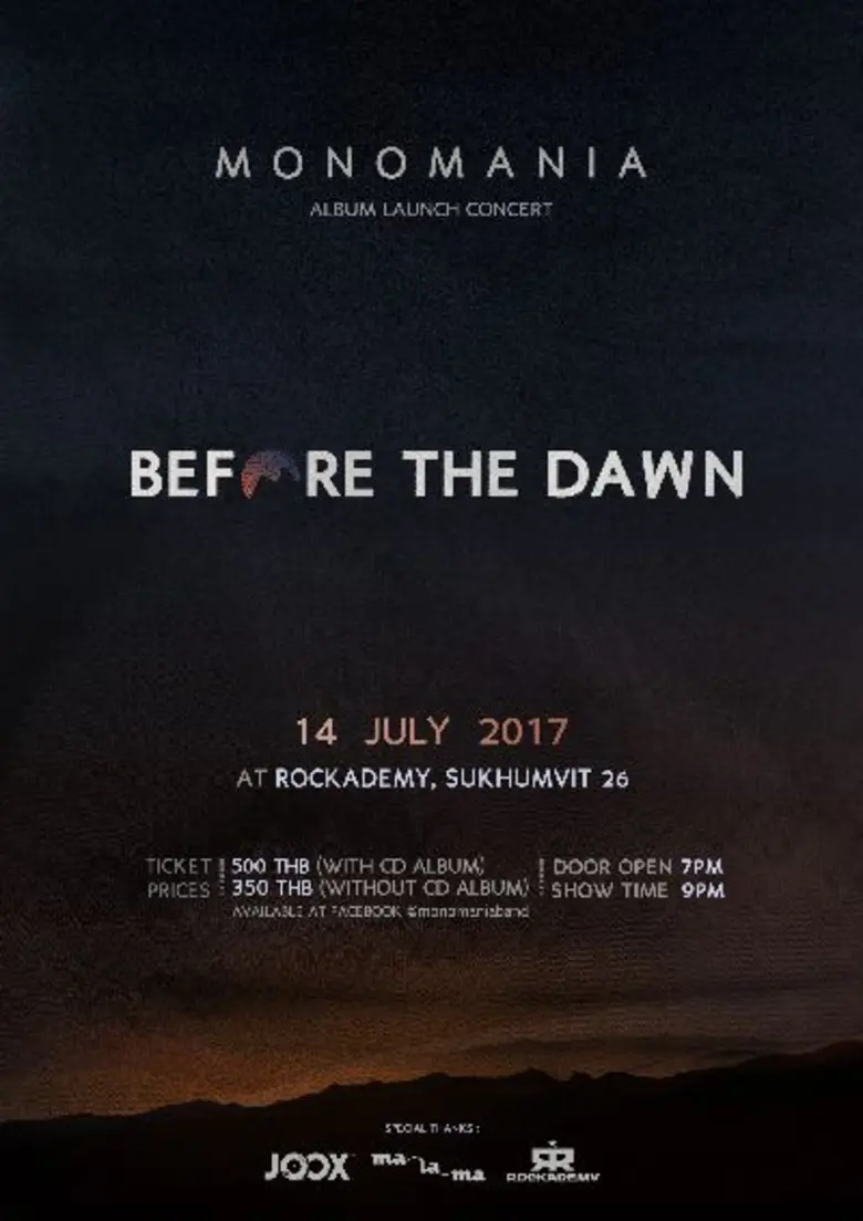 MONOMANIA ชวนมาพบกับคอนเสิร์ตเต็มรูปแบบครั้งแรกของวง ในคอนเสิร์ตเปิดอัลบั้มที่สอง “Before The Dawn”