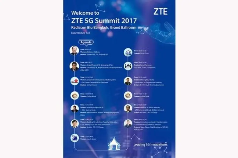 ZTE 5G Summit 2017 will be held in Bangko...