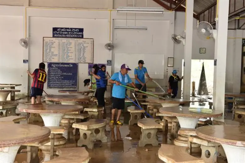 ม.อ.ตรัง ลงพื้นที่ทำความสะอาดวัด-โรงเรียน หลังได้รับผลกระทบจากอุทกภัย