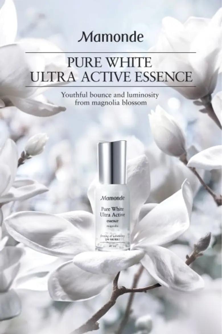 MAMONDE PURE WHITE ULTRA ACTIVE ESSENCE มามอนด์ เพียว ไวท์ อัลตร้า แอคทีฟ เอสเซนส์ เผยผิวขาวกระจ่างใส ดูอ่อนเยาว์ไร้กาลเวลา  ด้วยพลังดับเบิ้ลแคปซูลจากดอกแม็กโนเลีย