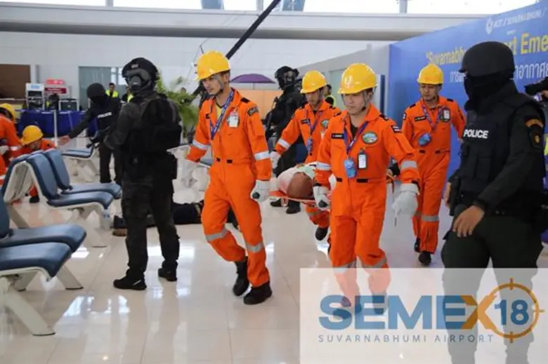ท่าอากาศยานสุวรรณภูมิซ้อมแผนฉุกเฉินกรณีการจับตัวประกัน (SEMEX – 18) ประจำปี 2561