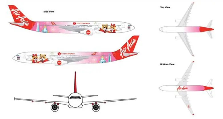 แอร์เอเชีย เอ็กซ์ ผสานพลังสวนสนุกยักษ์ใหญ่เกาหลีใต้เปิดตัวเครื่องบินลายใหม่ การ์ตูนมาสคอต “ลอตเต้เวิลด์”
