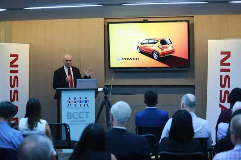 นิสสันเผยวิสัยทัศน์ด้านยานยนต์ในอนาคตให้กับผู้บริหารจากบริษัทชั้นนำ ที่งานสภาหอการค้าอังกฤษแห่งประเทศไทย นิสสันเชื่อมั่นว่าพลังงานไฟ้ฟ้า การเชื่อมต่อ และการขับขี่แบบไร้คนขับคือแนวโน้วของรถในอนาคต