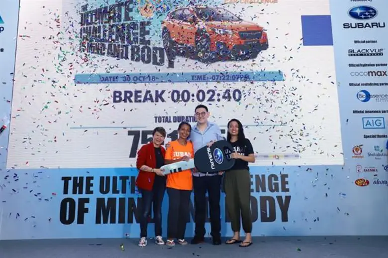 นักสู้ 12 สังเวียนชาวสิงคโปร์ คว้าชัยในการแข่งขันประชันความอึดที่ทรหดที่สุดในเอเชียได้สำเร็จ และถือเป็นแชมป์หญิงคนที่ 2 ในประวัติศาสตร์การแข่งขัน MediaCorp Subaru Car Challenge ที่เดินทางกลับบ้านพร้อมรางวัล Grand Prize