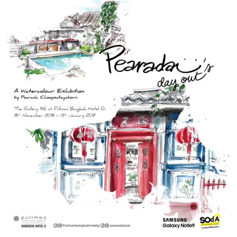 นิทรรศการสีน้ำ “Pearada’s Day Out” โดย พีรดา ชีพสัตยากร  ณ แกลลอรี่ ชั้น 36 โรงแรมพูลแมน กรุงเทพ จี (สีลม) 18 พฤศจิกายน 2561 – 15 มกราคม 2562