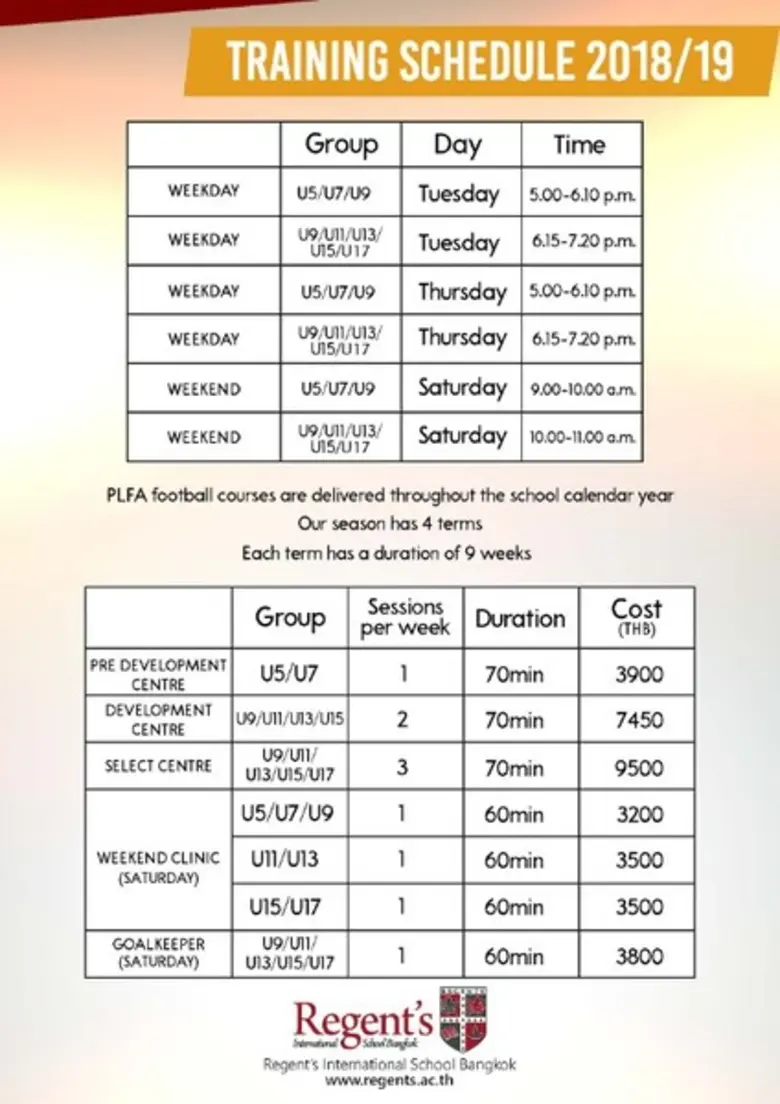 โรงเรียนนานาชาติรีเจ้นท์กรุงเทพฯ เปิดสอนกิจกรรมหลังเลิกเรียนและหลักสูตรในช่วงวันหยุดสุดสัปดาห์สำหรับผู้สนใจในกีฬาฟุตบอล โดย พรีเมียร์ ลีก ฟุตบอล อะคาเดมี่ ก่อตั้งขึ้นโดยโค้ชฝีมือระดับโลกอย่าง นายชัค มาร์ตินี่ (Chuck Martini)