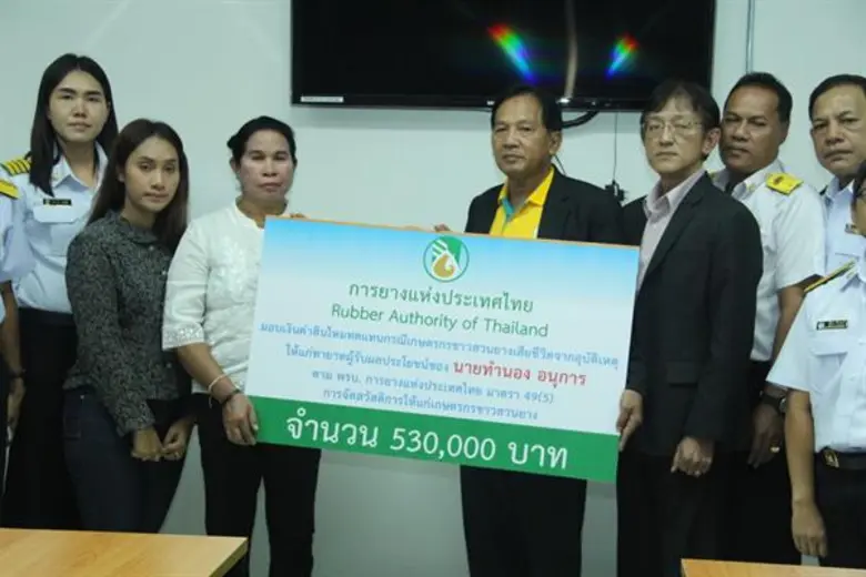 กยท. มอบเงินประกันอุบัติเหตุกลุ่มให้เกษตรกรชาวสวนยาง หวังเป็นหนึ่งทางบรรเทาทุกข์ ยามภาวะราคายางตกต่ำ