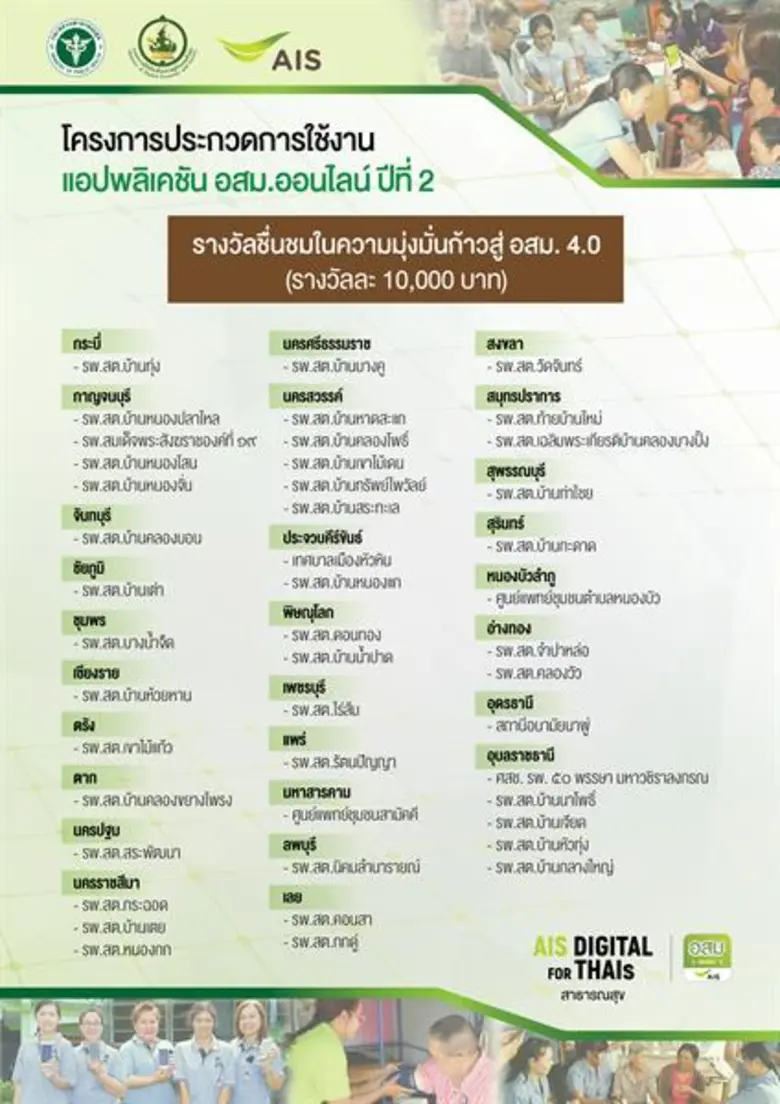 เอไอเอส ตอกย้ำความเป็นผู้นำเทคโนโลยีดิจิทัลด้านสาธารณสุข พร้อมประกาศรางวัลโครงการ “ประกวดการใช้งาน แอปฯ อสม.ออนไลน์ ปีที่ 2”