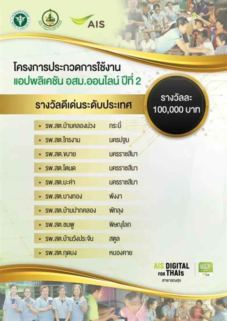 เอไอเอส ตอกย้ำความเป็นผู้นำเทคโนโลยีดิจิทัลด้านสาธารณสุข พร้อมประกาศรางวัลโครงการ “ประกวดการใช้งาน แอปฯ อสม.ออนไลน์ ปีที่ 2”