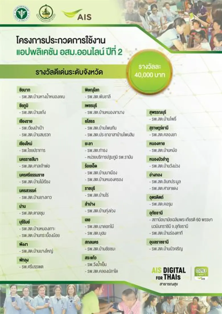 เอไอเอส ตอกย้ำความเป็นผู้นำเทคโนโลยีดิจิทัลด้านสาธารณสุข พร้อมประกาศรางวัลโครงการ “ประกวดการใช้งาน แอปฯ อสม.ออนไลน์ ปีที่ 2”