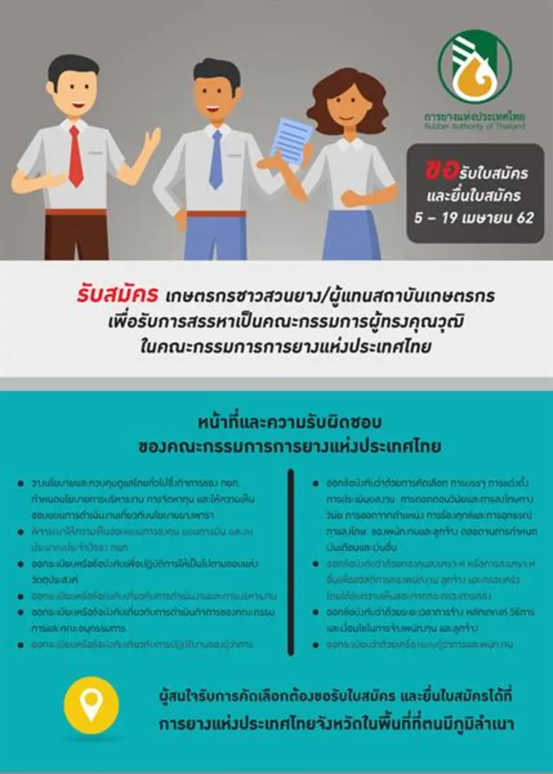 กยท. เตรียมสรรหาบอร์ดผู้ทรงคุณวุฒิจากเกษตรกร/สถาบันเกษตรกรชาวสวนยาง พร้อมเปิดรับสมัคร 5 เมษายนนี้