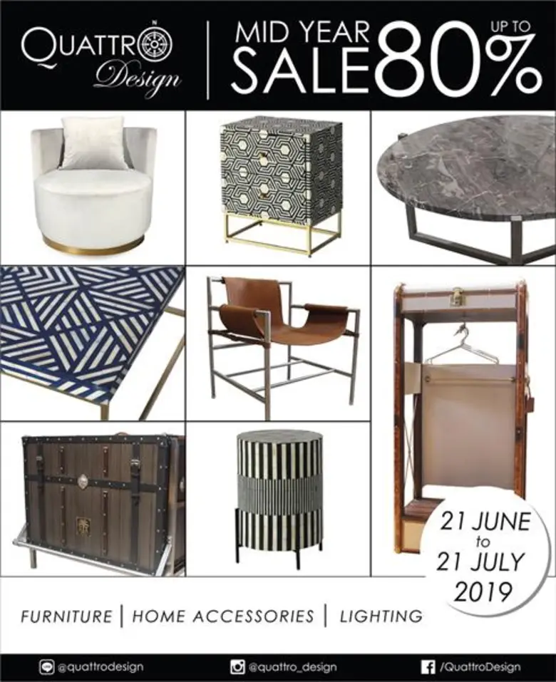 คนรักการแต่งบ้านอย่างมีสไตล์ รสนิยมเป็นเลิศ ต้องไม่พลาด “Quattro Design Mid-Year Sale 2019” ลดสูงสุด 80%!