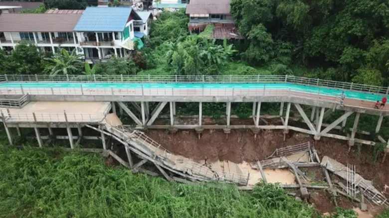 ยผ.เร่งลงพื้นที่ตรวจสอบสาเหตุและความเสียหาย หลังฝนตกหนักต่อเนื่องดินตลิ่งทรุด ลานจุดพักทางจักรยานริมโขง จ.นครพนม พังถล่ม
