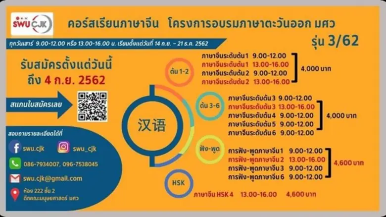 คณะมนุษยศาสตร์ มศว เปิดอบรมหลักสูตรภาษาจี...