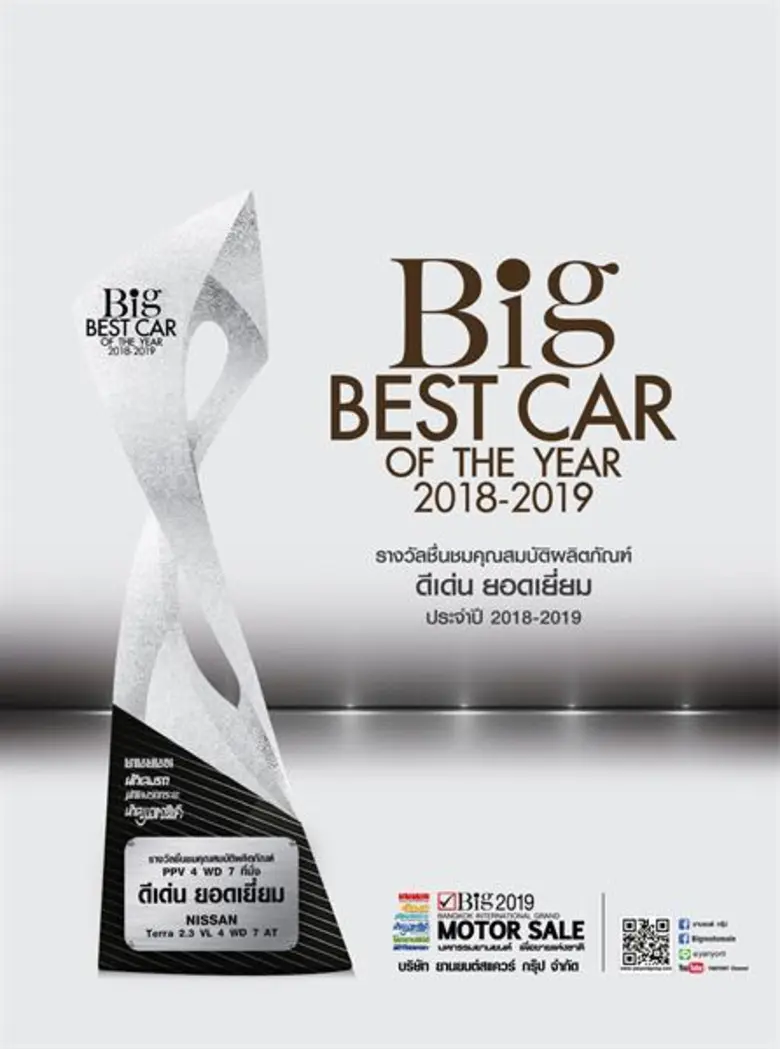 นิสสัน เทอร์ร่า ใหม่ คว้า รางวัล บิ้ก เบสท์ คาร์ รถอเนกประสงค์อัจฉริยะแบบตัวถังบนแชสซีส์ คว้ารางวัล รถยนต์อเนกประสงค์เจ็ดที่นั่งแบบขับเคลื่อนสี่ล้อยอดเยี่ยม ใน งาน บิ้ก มอเตอร์ เซลส์ 2019
