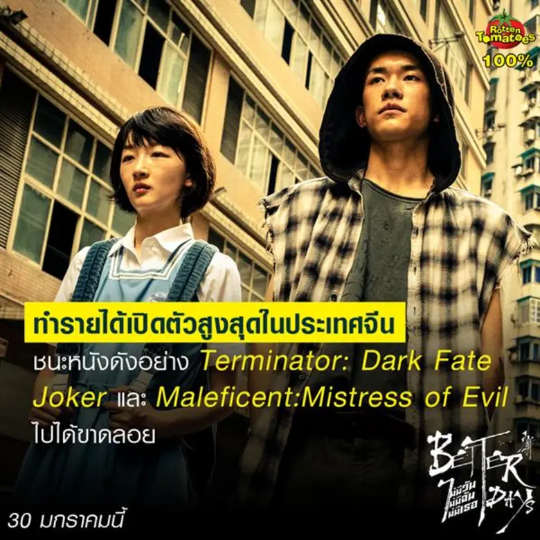 8 ปรากฏการณ์ Better Days จากภาพยนตร์ที่เกือบถูกแบนห้ามฉายในจีน สู่ภาพยนตร์วัยรุ่นแห่งทศวรรษ ทำรายได้ทะลุหลัก 6700 ล้านบาท