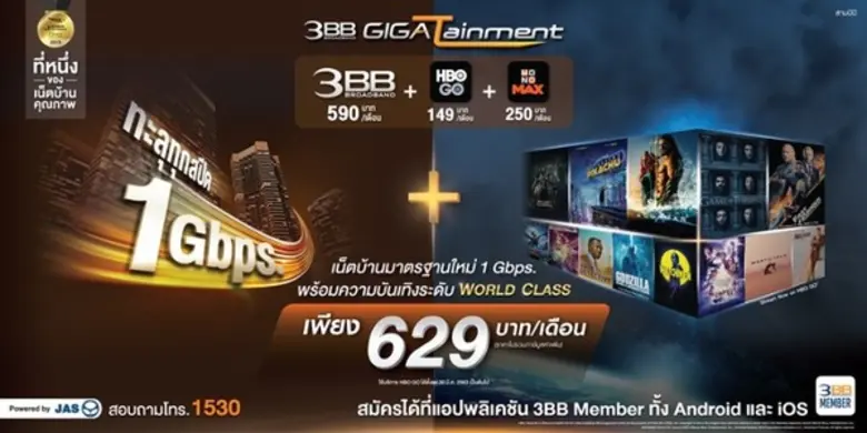 3BB จัดเน็ตบ้านมาตรฐานใหม่ 1 Gbps. รองรับ Work From Home พร้อมเสริฟความบันเทิงระดับโลกจาก HBO GO และ MONOMAX สำหรับทุกคนในครอบครัว