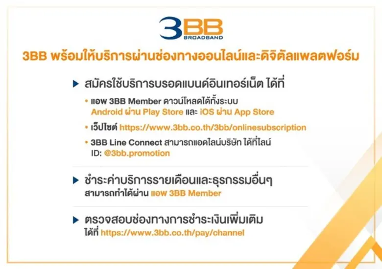 3BB สมัครง่ายๆ ผ่านแอพ 3BB Member แม้ปิดช็อปในห้างฯ รับมือโควิด-19