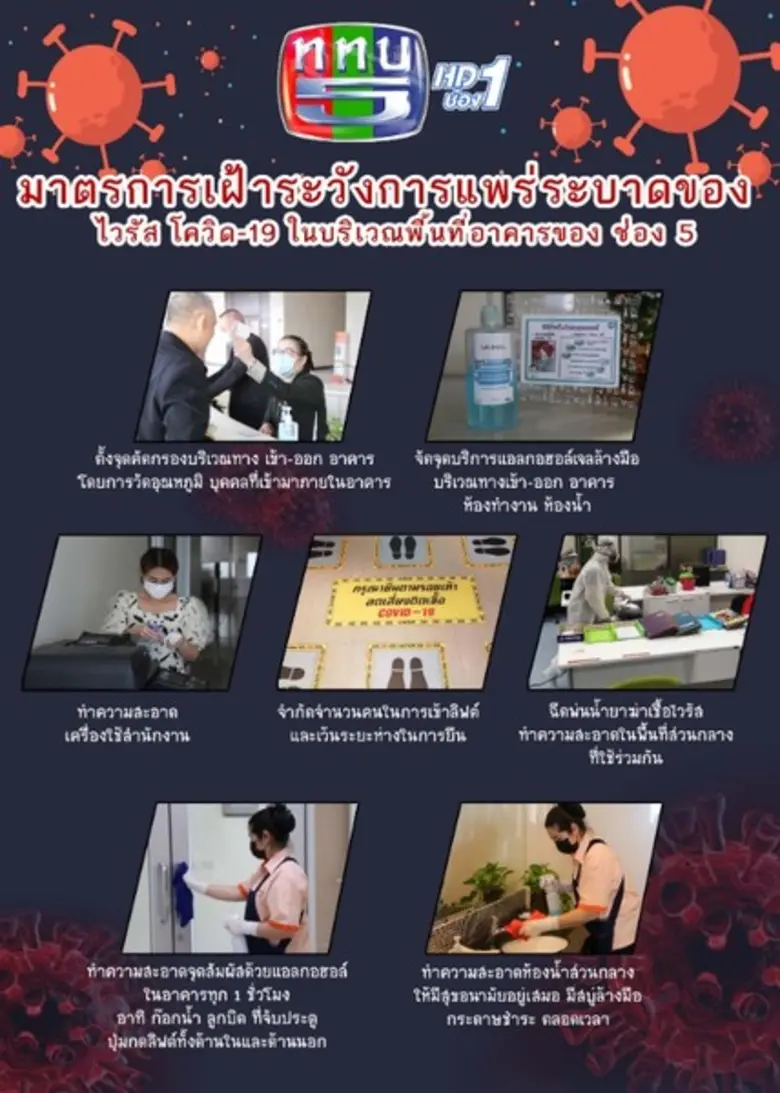 ช่อง 5 ห่วงใยสุขภาพเจ้าหน้าที่ และบุคคลทั่วไป วางมาตรการเข้มป้องกันและเฝ้าระวังการแพร่กระจายของโควิด-19