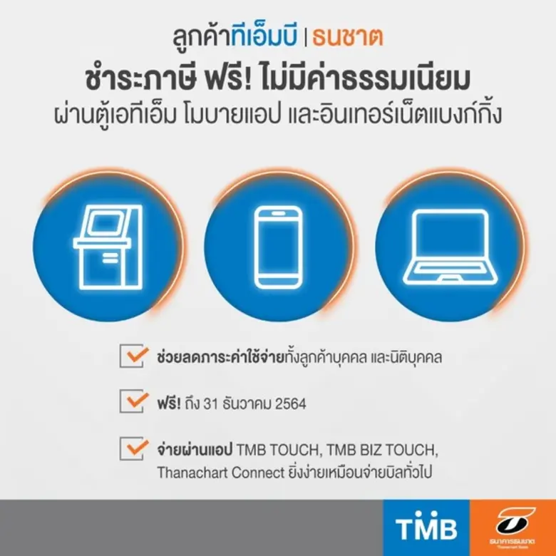 ทีเอ็มบีและธนชาต ขยายเวลาฟรี! ค่าธรรมเนีย...