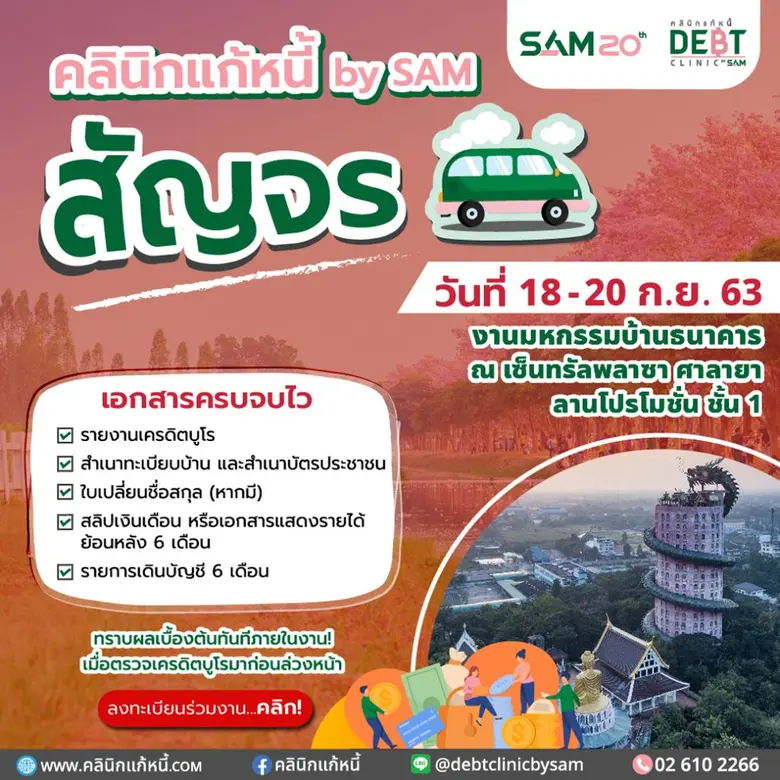 SAM ออกบูธ “คลินิกแก้หนี้สัญจร” แก้ไขหนี้สารพัดบัตร ช่วยชาวนครปฐมและพื้นที่ใกล้เคียง พร้อมจำหน่ายทรัพย์ NPA ทำเลดี เริ่ม 18-20 ก.ย.นี้ ที่เซ็นทรัลพลาซา ศาลายา