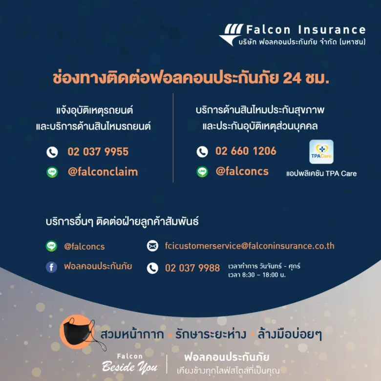 ฟอลคอนประกันภัยพร้อมให้บริการผ่านช่องทางออนไลน์ ตลอด 24 ชม. มั่นใจให้บริการลูกค้าทุกรายได้เหมือนเดิม แม้โควิด19 ระบาดระลอกใหม่