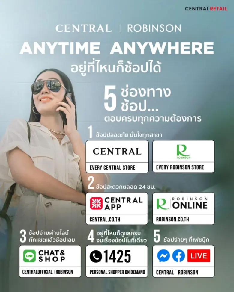 "ห้างเซ็นทรัล" และ "โรบินสัน" ตอบรับทุกความต้องการของลูกค้า ชูกลยุทธ์อยู่ที่ไหนก็ช้อปได้กับบริการ  'Central & Robinson, With You Anytime Anywhere'