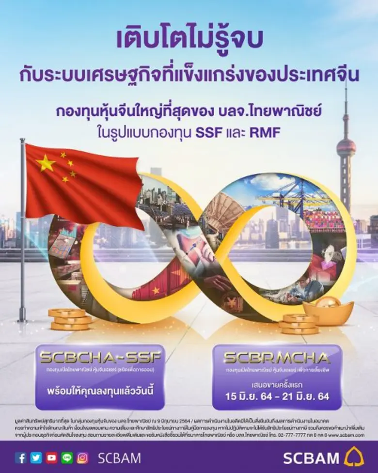 บลจ.ไทยพาณิชย์ ต่อยอดหุ้นจีน A-share เปิดกองลดหย่อนภาษี "SCBRMCHA" IPO 15 - 21 มิ.ย.นี้ พร้อมเพิ่มประเภท SSF ให้ลงทุนได้แล้ววันนี้