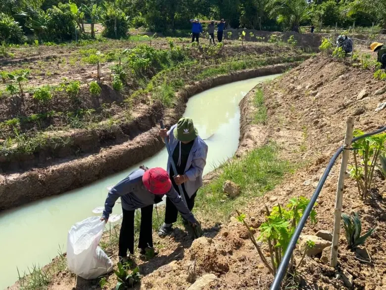 "คืนชีวิตให้แผ่นดิน" พช.น้ำยืน จ.อุบลราชธานี รวมพลังเอามื้อสามัคคี "โคก หนอง นา พช."