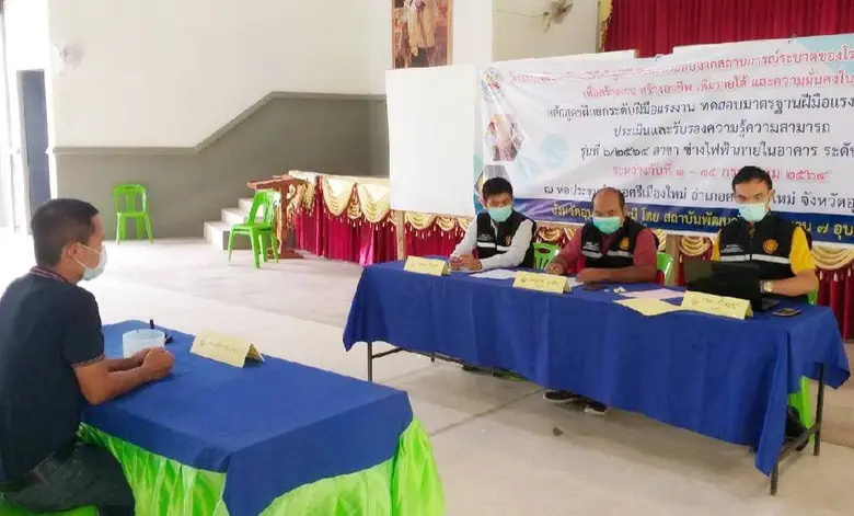 สพร. 7 อุบลฯ ประเมินความรู้ความสามารถสัญจรให้ช่างชุมชนศรีเมืองใหม่