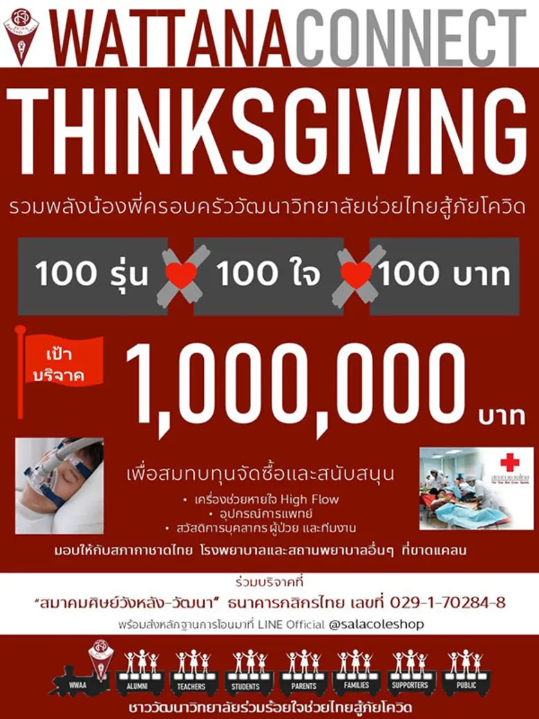 สมาคมศิษย์วังหลัง-วัฒนา ขอเชิญผู้มีจิตศรัทธา ช่วยไทยสู้ภัยโควิด เปิดตัว THINKSGIVING