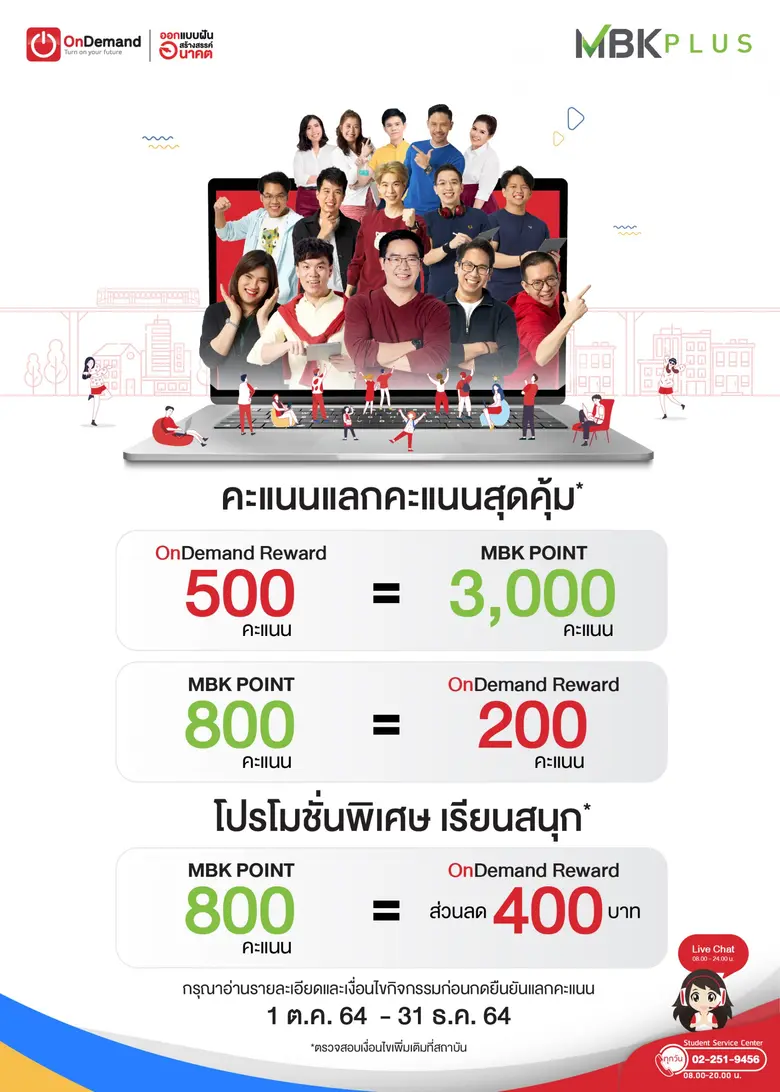 เอ็ม บี เค เซ็นเตอร์ ผนึกสถาบัน ออนดีมานด์ ส่งแคมเปญ Transfer Points คะแนนแลกคะแนน MBK PLUS และ OnDemand Reward รับสิทธิประโยชน์