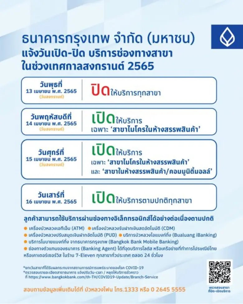 ธนาคารกรุงเทพ จัดสรรเงินสดสำรองไว้ให้บริก...