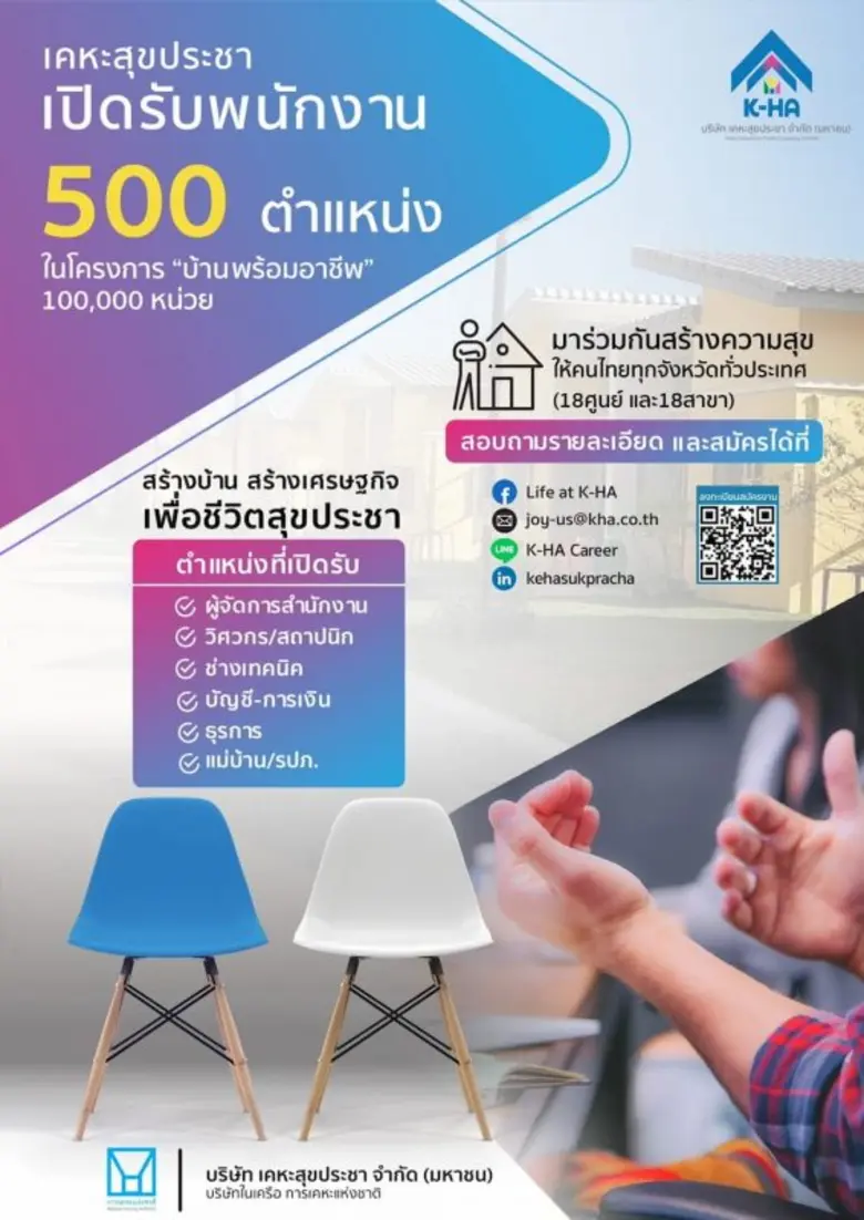 "บมจ.เคหะสุขประชา" พร้อมเดินเครื่องเต็มสูบ ชู 3 โอกาสดี รับสมัครพนักงาน 500 อัตรา พร้อมขึ้นทะเบียนผู้รับเหมา และเช่าที่ดินระยะยาวทั่วประเทศ