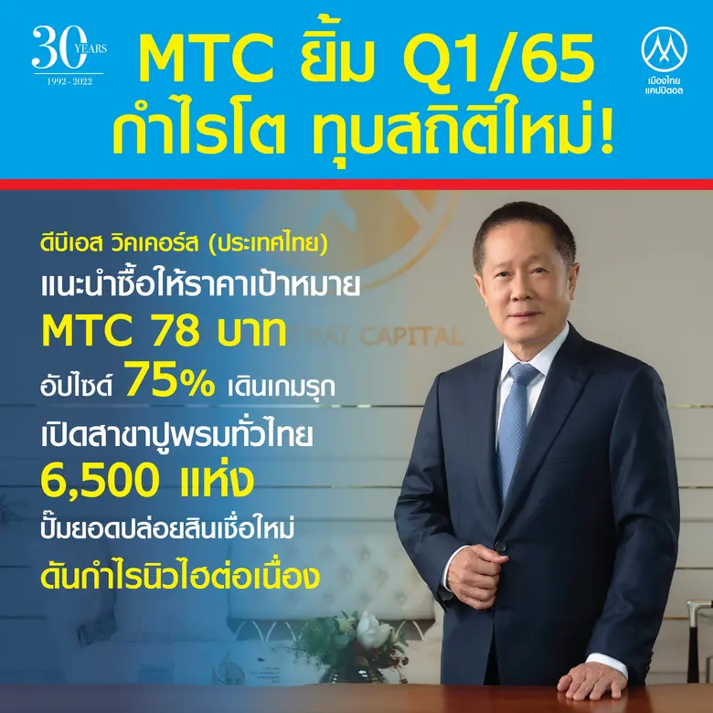 MTC ยิ้ม Q1/65 กำไรโต ทุบสถิติใหม่! ดีบีเ...
