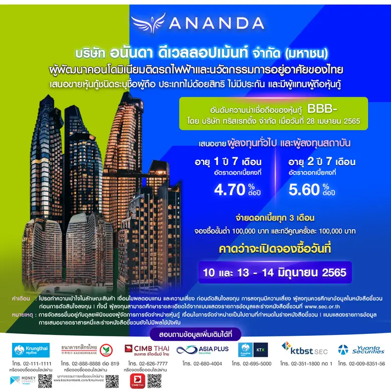 บมจ.อนันดา ดีเวลลอปเม้นท์ เตรียมออกและเสน...