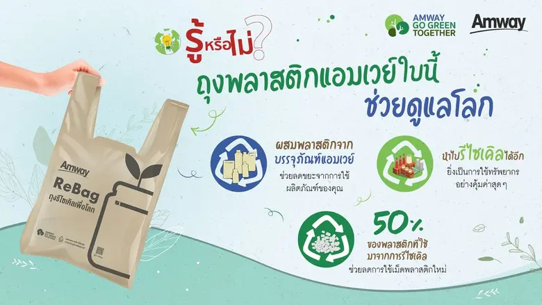 แบรนด์ที่ตอบโจทย์คนยุคนี้ 'สินค้าต้องดีและยั่งยืน' แอมเวย์เดินหน้าโครงการ Amway Go Green Together ส่งแคมเปญ ReBag ผลิตถุงพลาสติกใช้ซ้ำจากบรรจุภัณฑ์พลาสติกแอมเวย์