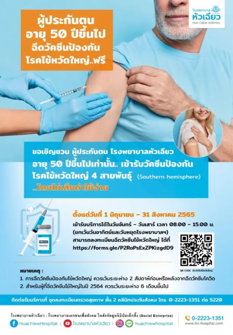 ฉีดวัคซีนไข้หวัดใหญ่ฟรี สำหรับผู้ประกันตน...