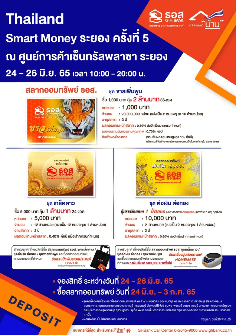 ธอส. ขนโปรโมชั่น สินเชื่อบ้านอัตราดอกเบี้ยคงที่ปีแรก  2.60% ต่อปี  ร่วมงาน "Thailand Smart Money ระยอง ครั้งที่ 5"