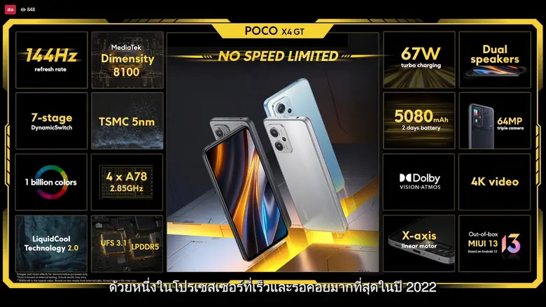 เปิดตัวเรือธง POCO F4 และ POCO X4 GT มาพร้อมชิปเซ็ตขุมพลัง