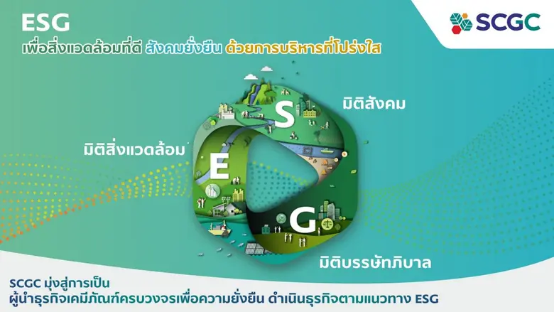 SCGC ประกาศเป้าหมายด้าน ESG ร่วมแก้วิกฤตเพื่อโลกยั่งยืน  เดินหน้าพัฒนานวัตกรรมที่เป็นมิตรกับสิ่งแวดล้อมตามหลักเศรษฐกิจหมุนเวียน  ลดผลกระทบต่อภาวะโลกร้อน พร้อมยกระดับคุณภาพชีวิตให้กับชุมชน