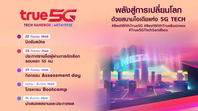 โค้งสุดท้าย...ทรู 5G ชวนประชันไอเดียสู่จักรวาล Metaverse กับ "True 5G Tech Sandbox" ปีที่ 2 ปั้นสตาร์ทอัพหน้าใหม่สู่วงการ 5G พร้อมโอกาสต่อยอดธุรกิจแห่งอนาคต