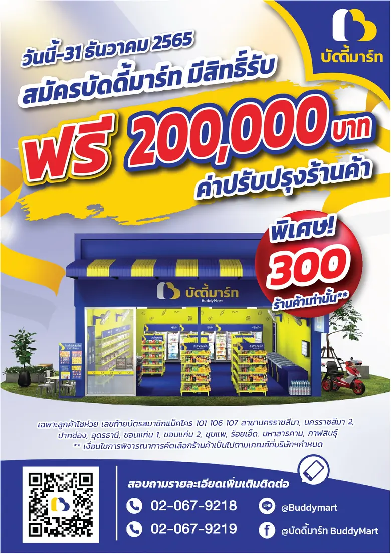 บัดดี้มาร์ท ปล่อยหมัดเด็ด! ฟรีค่าปรับปรุงร้าน 2 แสน ถึงสิ้นปี 65 เพิ่มโอกาสสร้างอาชีพ "ร้านค้าชุมชนยุคใหม่"
