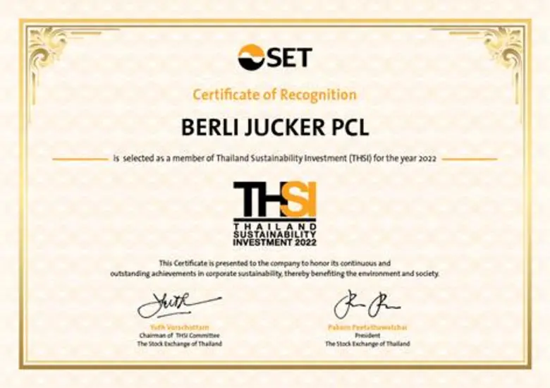 BJC ติดอันดับหุ้นยั่งยืน Thailand Sustainability Investment (THSI) ประจำปี 2565 ต่อเนื่องปีที่ 3 จากการประกาศของตลาดหลักทรัพย์แห่งประเทศไทย